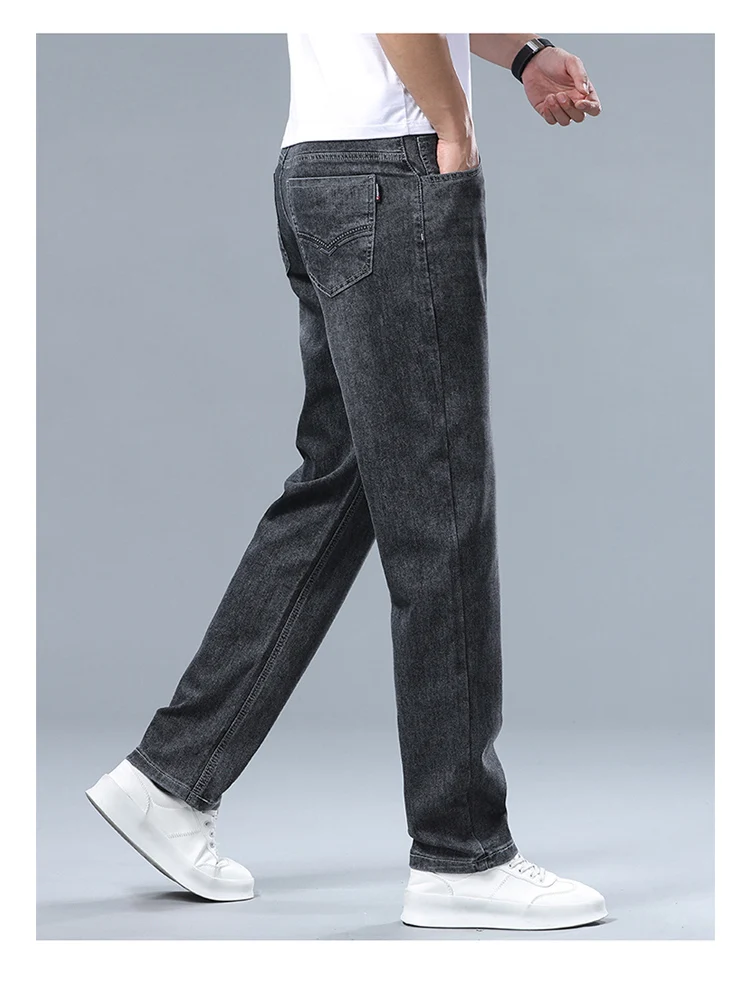 

Summer Thin Jeans Men's Straight Loose Elastic Tag Removed Cotton Polyester Blend Wear Resistant Straight Leg Fit Jeans