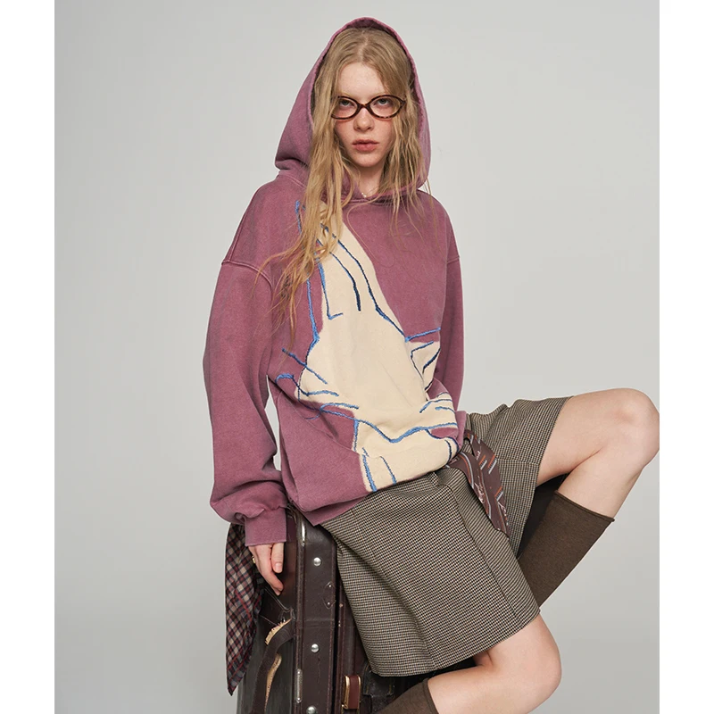 ELFSACK Women's Vintage Oversized Hoodie with Fox Graphic Print, Casual Long Sleeve Top for Daily Wear