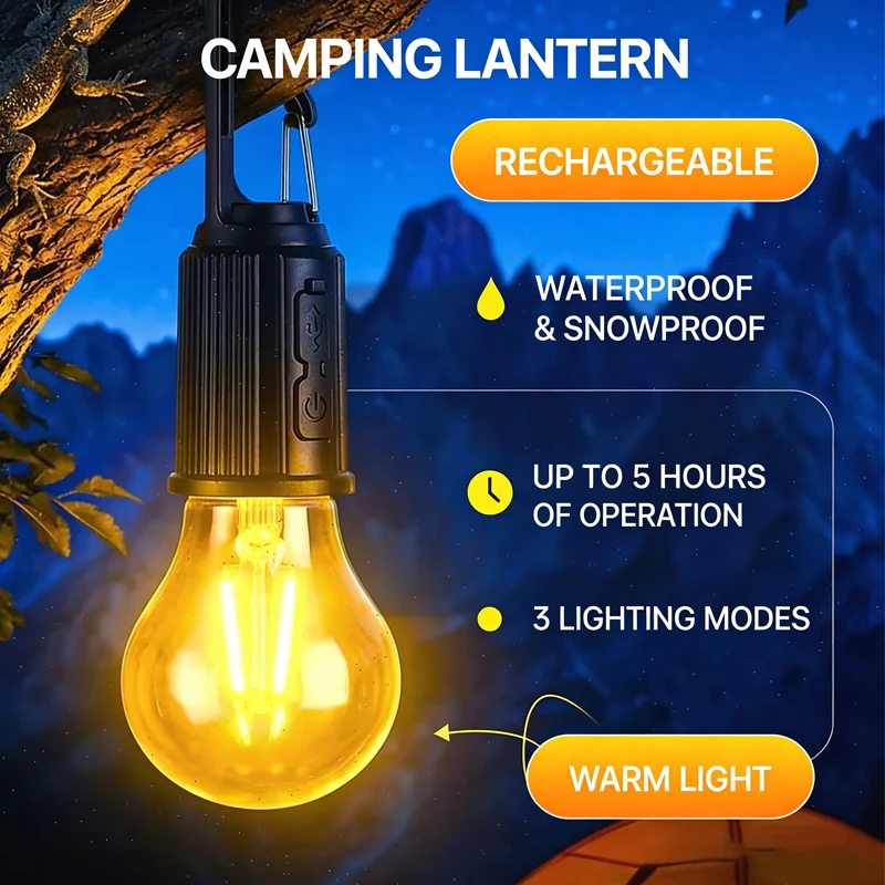 Outdoor USB Rechargeable LED Lamp Bulbs High Brightness Emergency Light Hook Up Camping Fishing Portable Lantern Night Lights