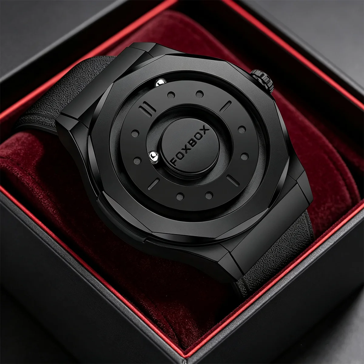 FOXBOX Simple Man Watches Black Rolling Pointer Magnetic Force Watch For Men Stainless Steel Men Quartz Watch Relogio Masculino