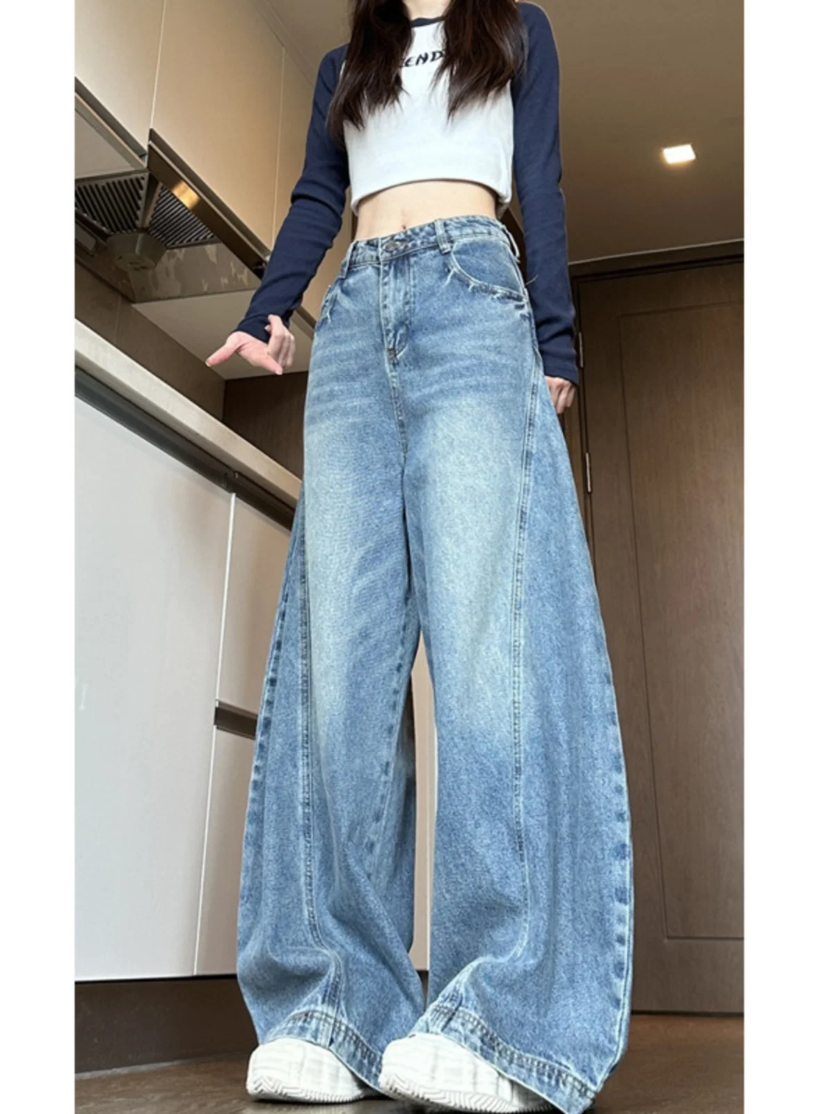 

Loose Comfortable Jeans Wide Leg Spring Autumn Sle Men Women Straight Tube Workwear Pants Youth Trend Polyester Fiber