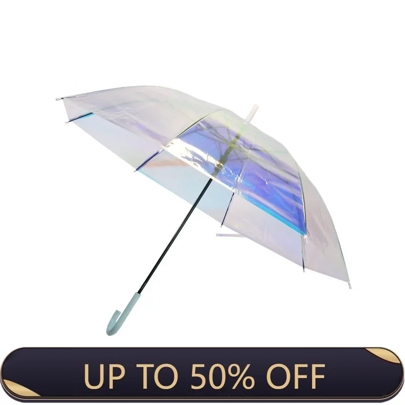 Creative Color Changing Umbrella Transparent PVC Long Handle Umbrella Windproof Colorful Girls Umbrellas Guarda Chuva Gift SY323