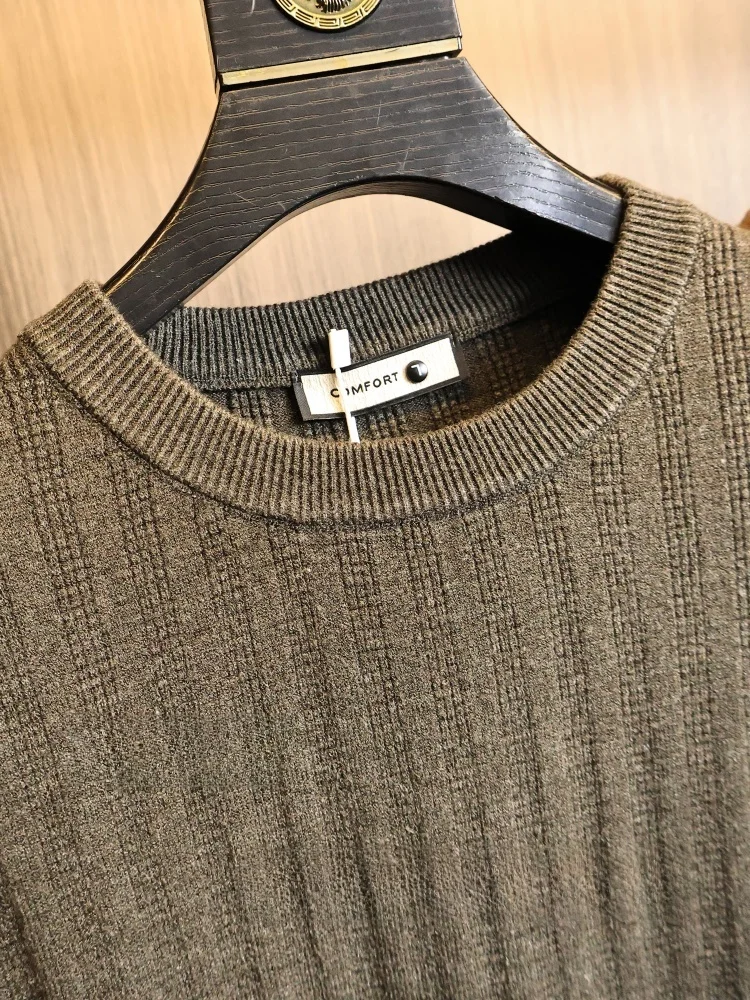 Italian Luxury Texture Knitwear Short Sleeve round Neck Men's Soft Fashion Urban Style Autumn Casual Basic Style Pure Color