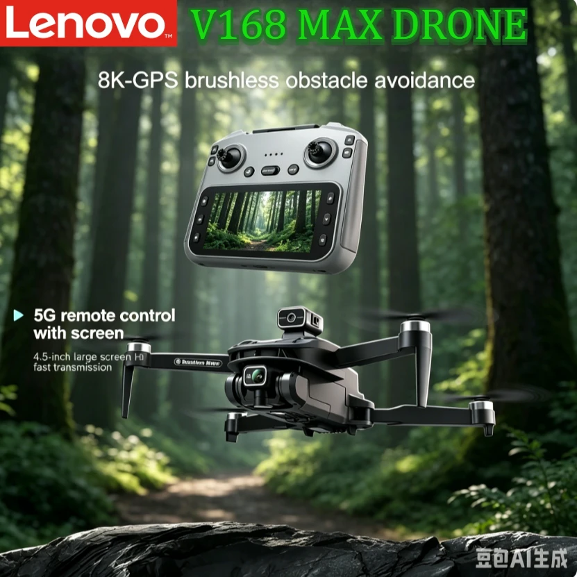 레노버 V168 MAX 접이식 RC 드론 5G GPS 포지셔닝 8K 울트라 HD 카메라 브러시리스 모터 장애물 회피 항공 쿼드콥터