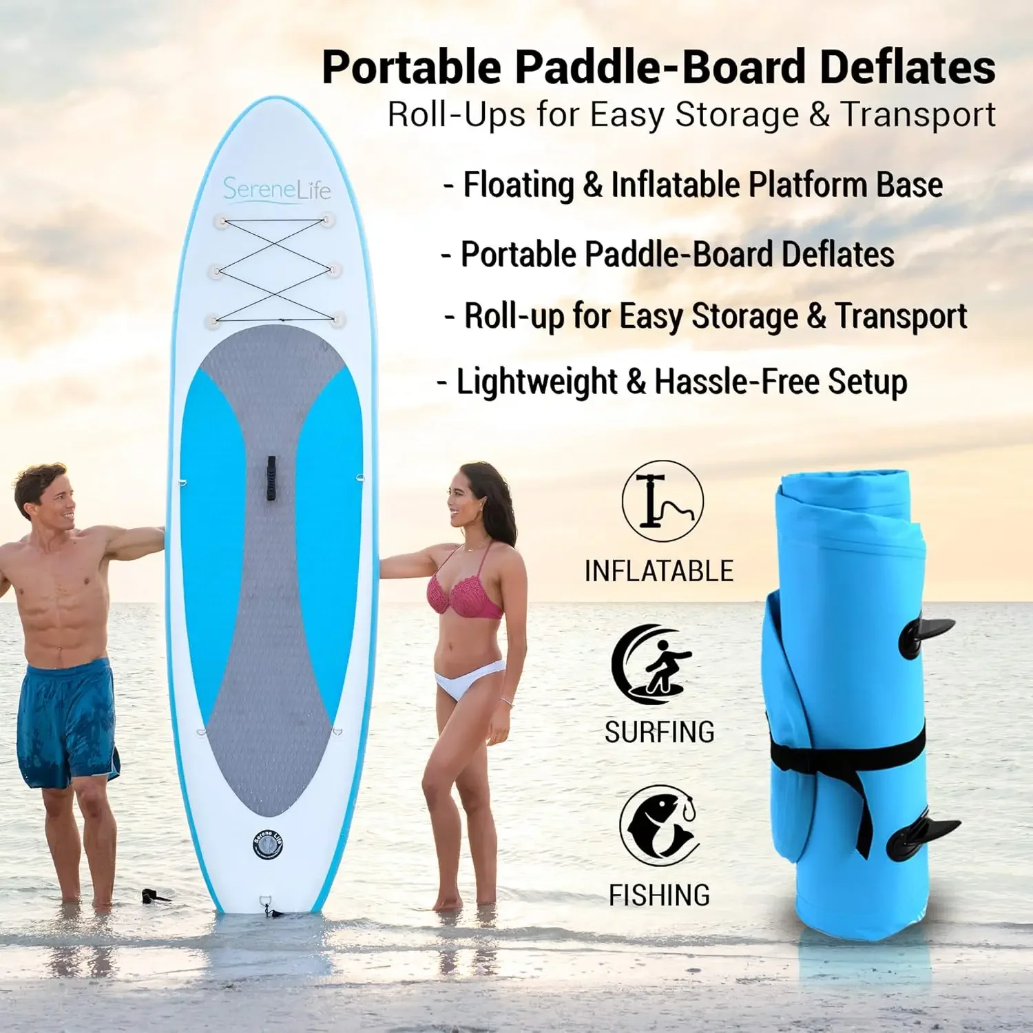 Tabla de Paddle inflable, diseño amplio y estable, cubierta antideslizante para adultos y jóvenes con accesorios de tabla de Paddle Premium