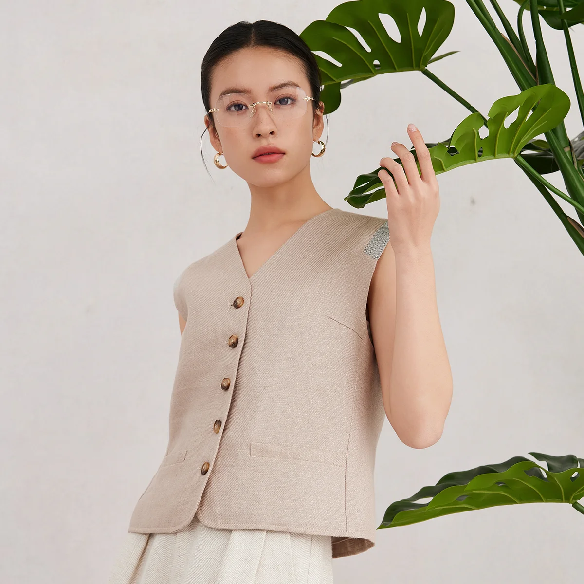 เสื้อกั๊กผ้าลินินผู้หญิง K3045L รุ่นหรูหรา คุณภาพสูง แฟชั่นฤดูใบไม้ผลิและฤดูร้อน สวมใส่สบายๆ