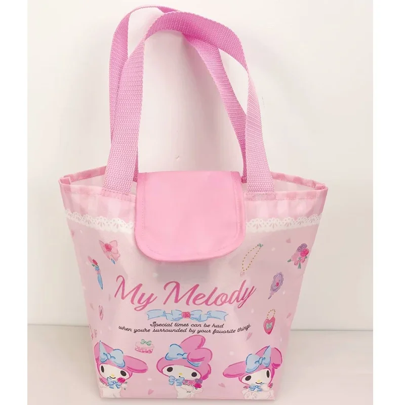 Sanrio Hello Kitty My Melody Kuromi Handbag Canvas Cartoon Large Capacity Girl Heart Portable Tote Bag Kawaii Lunch Storage Bag