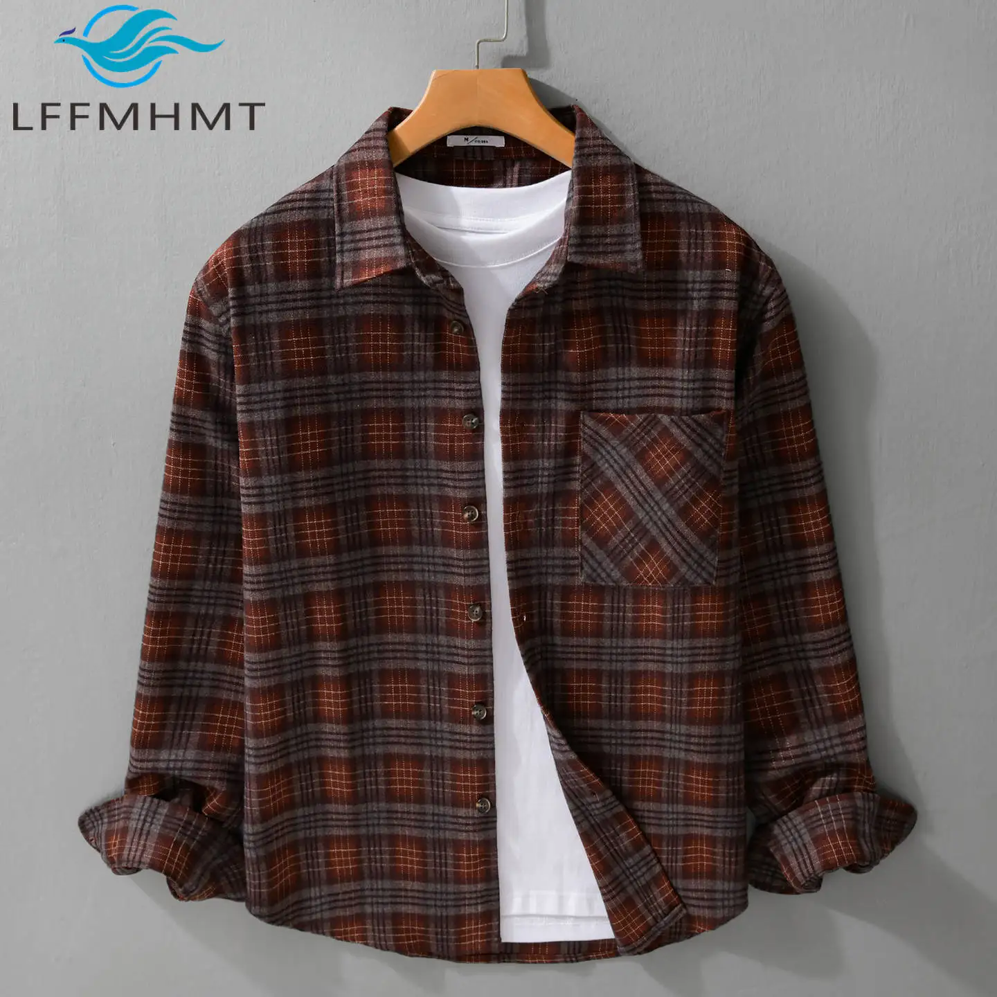 Men Brushed Plaid Long Sleeve Shirt Vintage Workwear Loose Button Down Overshirt Casual Layering Autumn Winter Tops