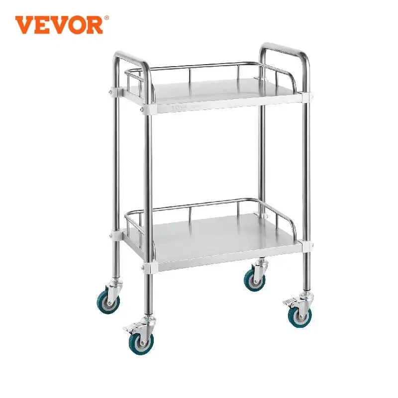 VEVOR Lab Rolling Cart 2-Shelf Stainless Steel Rolling Cart Lab Serving Cart Dental Utility Cart for Clinic Lab Hospital Salon