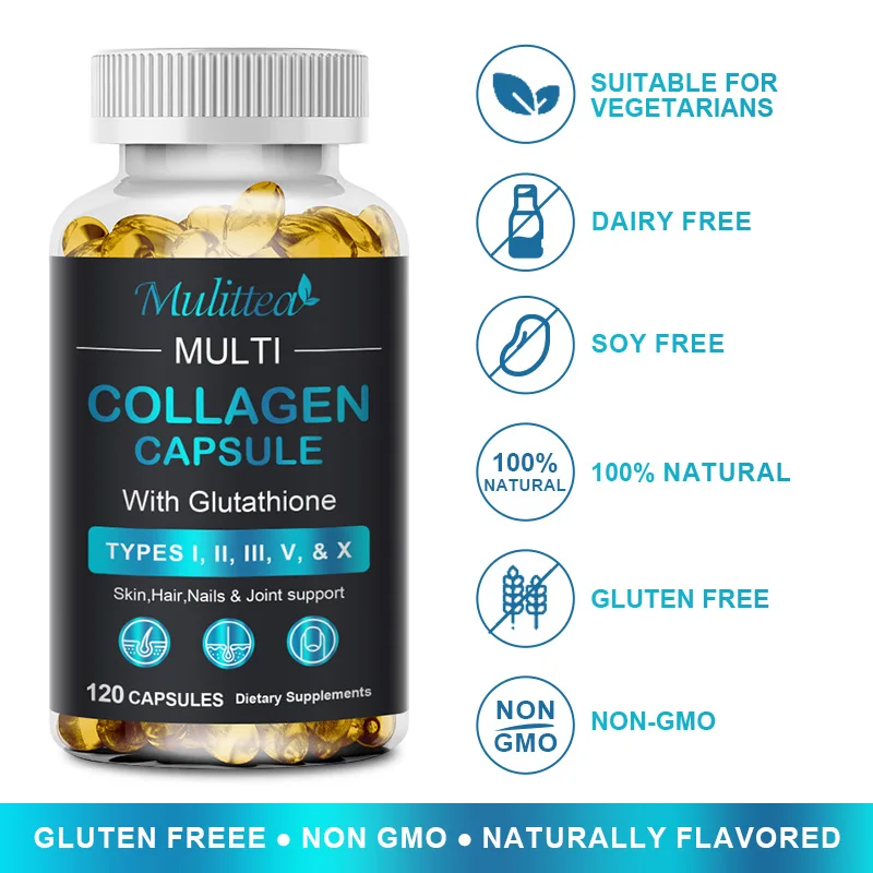 Mulittea Collagen & Glutathione Capsules with VitaminC Nail care fixed hair Skin Brightening Supplement Immune Support for Women