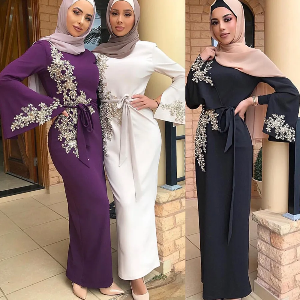 Eid Mubarak Abaya Dubai Turkey Muslim Hijab gaun Kaftan Islam pakaian pakaian Abayas gaun untuk wanita jubah Musulman Femme Vestidos