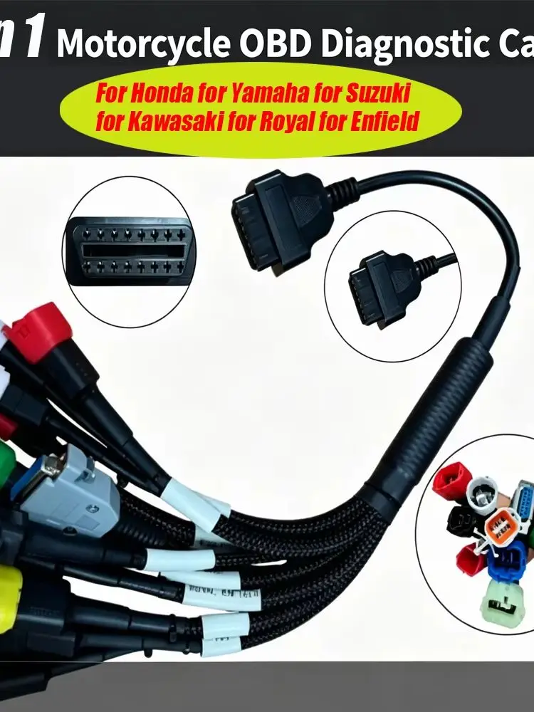 11in1 Motorcycle OBD Fault Detection Cable 11in1 Model for Analog Diagnosis Tool OBD Connector Wire Line for Yamaha for Honda