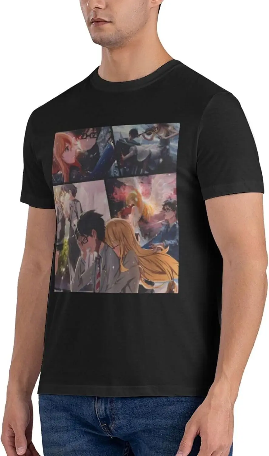 Your Lie Anime in April Shirt Men's Breathable Custom Cotton Short Sleeve Tshirt Fashion Casual Tops Tees Black