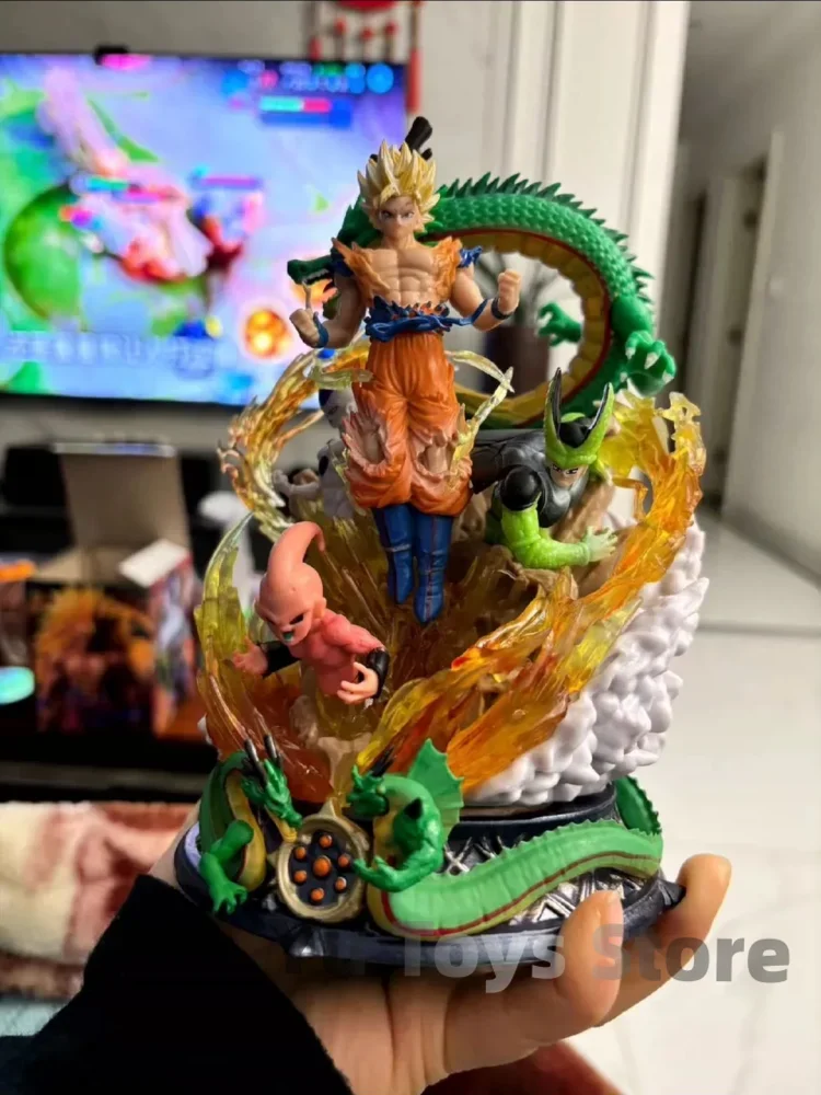 New 23cm Dragon Ball Son Goku Figure Super Saiyan Figure Cell Shenron Buu Figure Gk Statue Figurine Model Doll Collection Gift