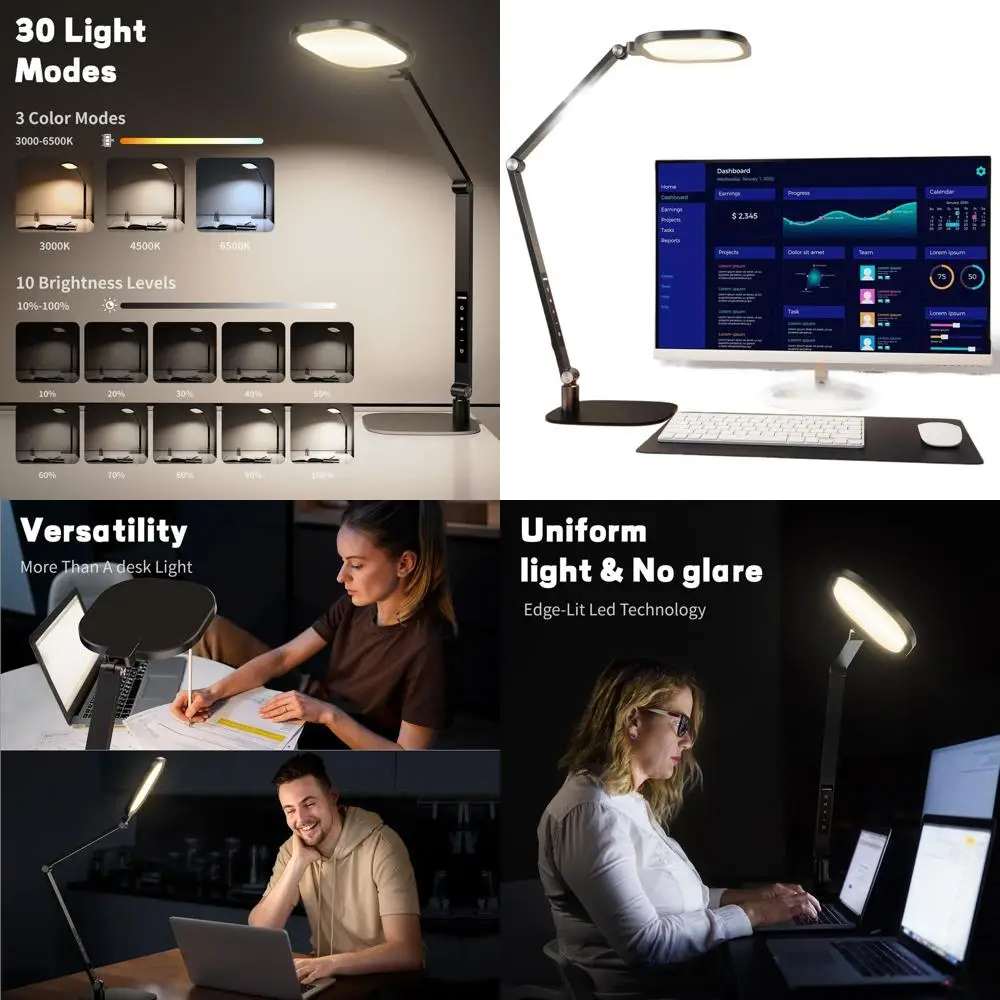

Modern Eye-Care Desk Lamp with Adjustable Brightness and 3 Temperatures for Home Office, Dimmable Metal Arm Table Light with Mem