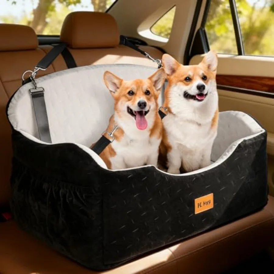 

Double-Layer Dog Car Seat with Winter Plush Summer Cooling Pads for Medium/Large Dogs Pet Booster Seat Supports Up to 55 lbs or