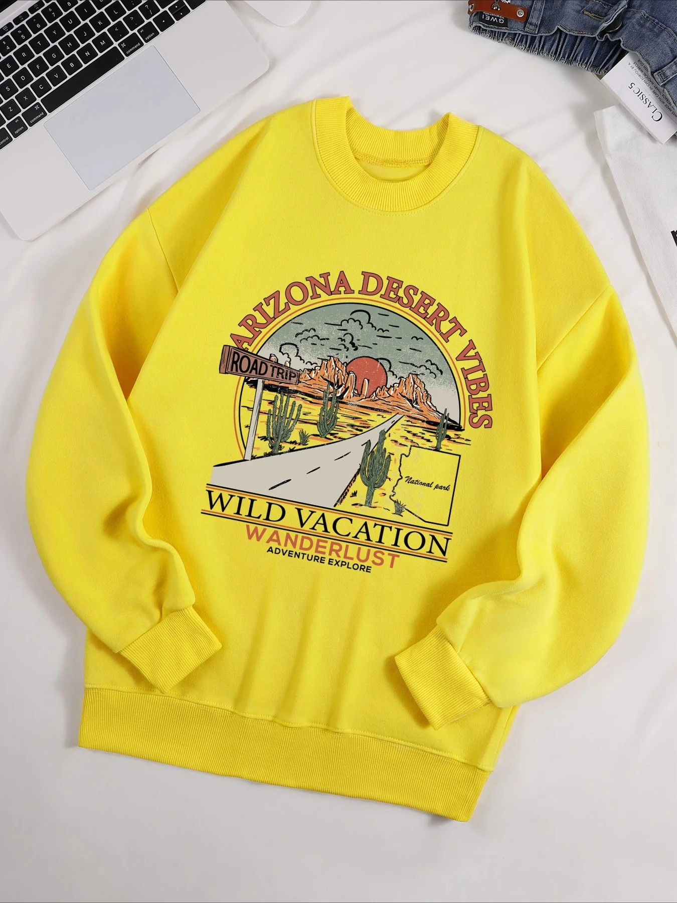 Arizona Desert Vibes Wild Vacation Wanderlust Print Sweatshirt Street O-Neck Pullover Fleece Loose Clothes Winter Autumn Top