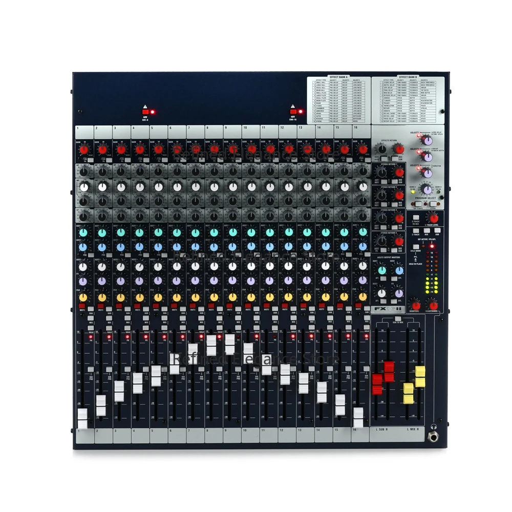 Mixer with 32 Digital Effects 3-Band EQ Sweep Mix-Band Two Sub-Group Outputs Built-In 24 Bit Digital Effects Processor