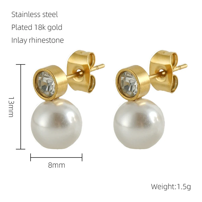 Boucles d'oreilles Big Pearl Stud pour femme, plaqué or 18 carats, bijoux Boho remplis d'or, acier inoxydable, qualité supérieure