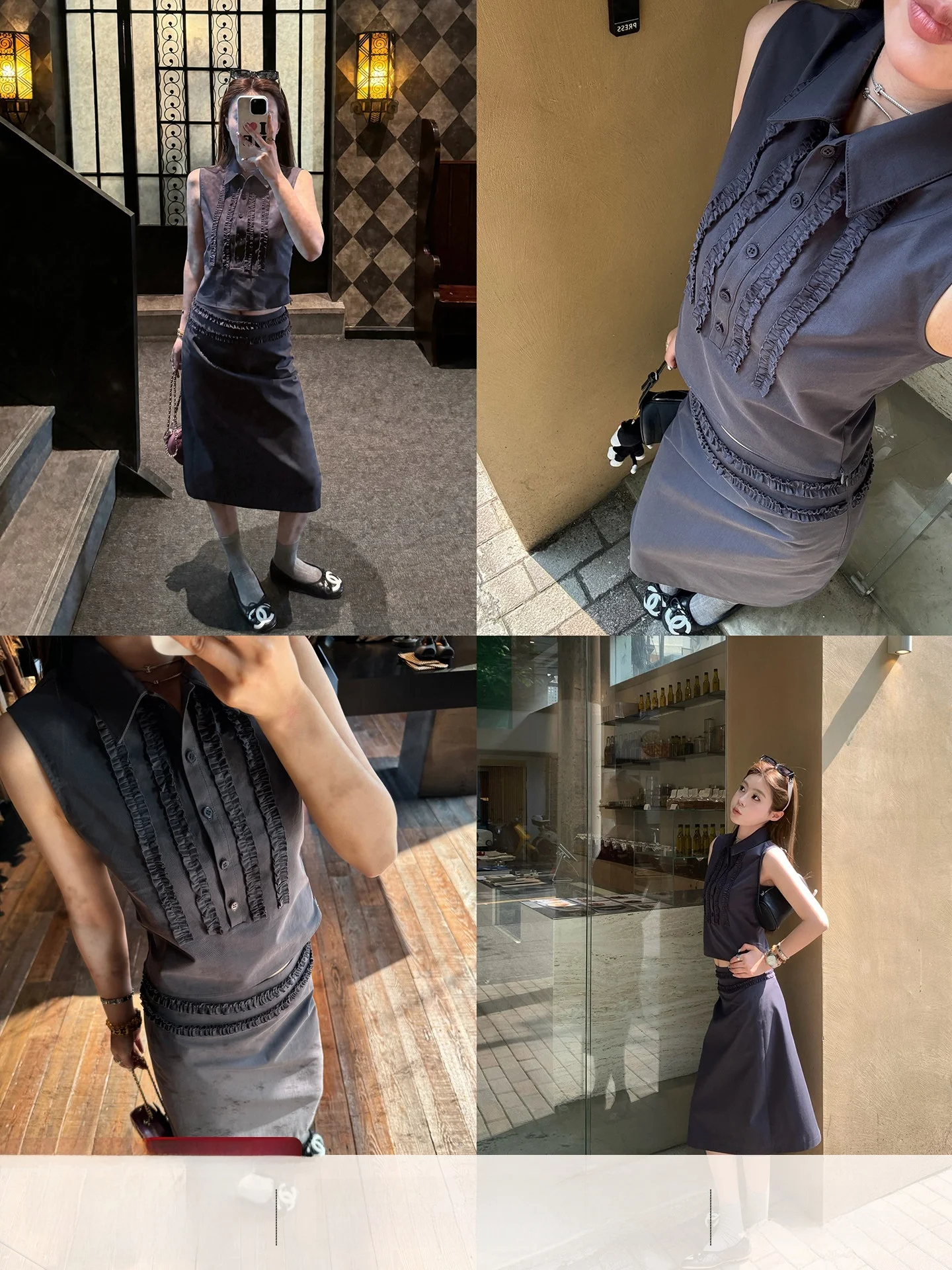 

Комплект из топа с рюшами и юбки Moka Estate Deep ey Ruffle для женщин, повседневный, летняя коллекция, от китайского производителя