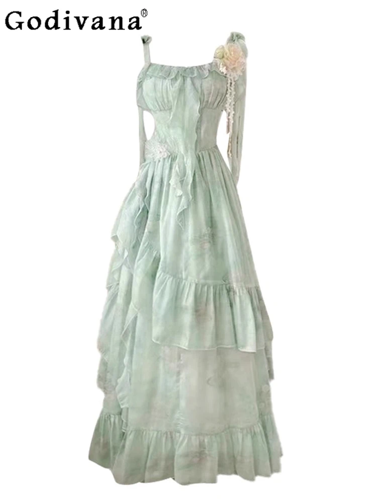 

French Elegant Lady Original Lolita Fairy Princess Dress Mori Floral Strap Summer Gentle High-end Sweet Cute Girl Dress