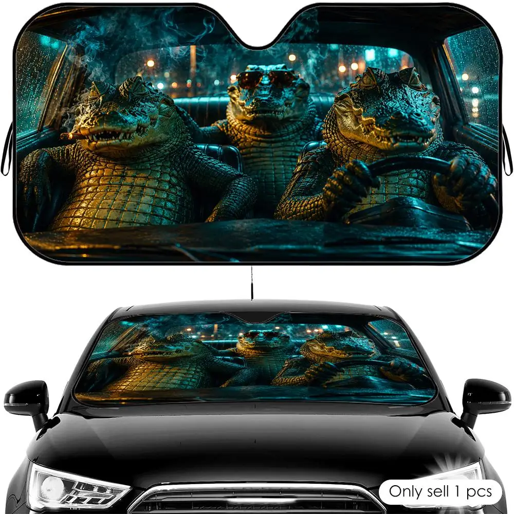 

Sunglasses Gator Ride Sun Visor Car Front Windshield Shade UV Block Heat Shield Foldable Universal Fit Cover