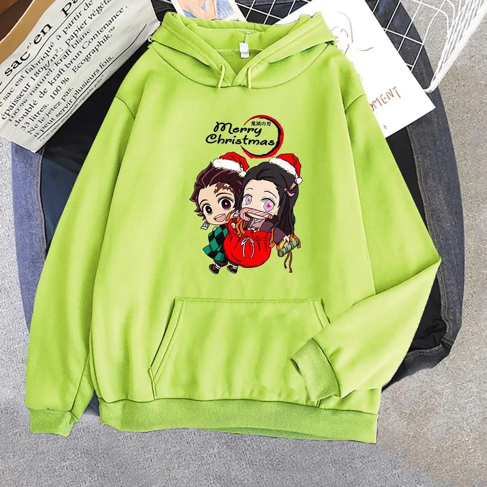 Harajuku Cartoon Winter Sweatshirt Fashion Anime Demon Slayer Kawaii Kamado Tanjirou Kamado Nezuko Christmas Pullover Hoodies