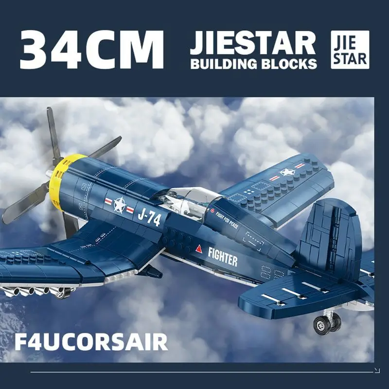 JJ9216 القراصنة المقاتلة F4U طائرة سلسلة الطوب الإبداعي سطح المكتب الديكور لعب للأطفال الكبار الهدايا تجميع نموذج ﻿   الصبي