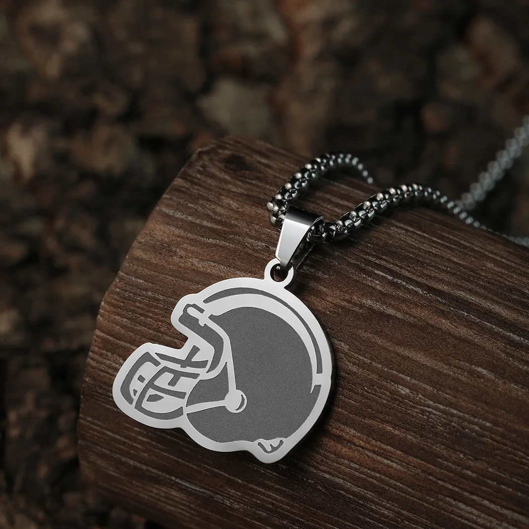 QIAMNI Hip Hop American Football Helmet Pendant Necklace Stainless Steel Rugby Ball Sports Chain Choker Jewelry Accessories