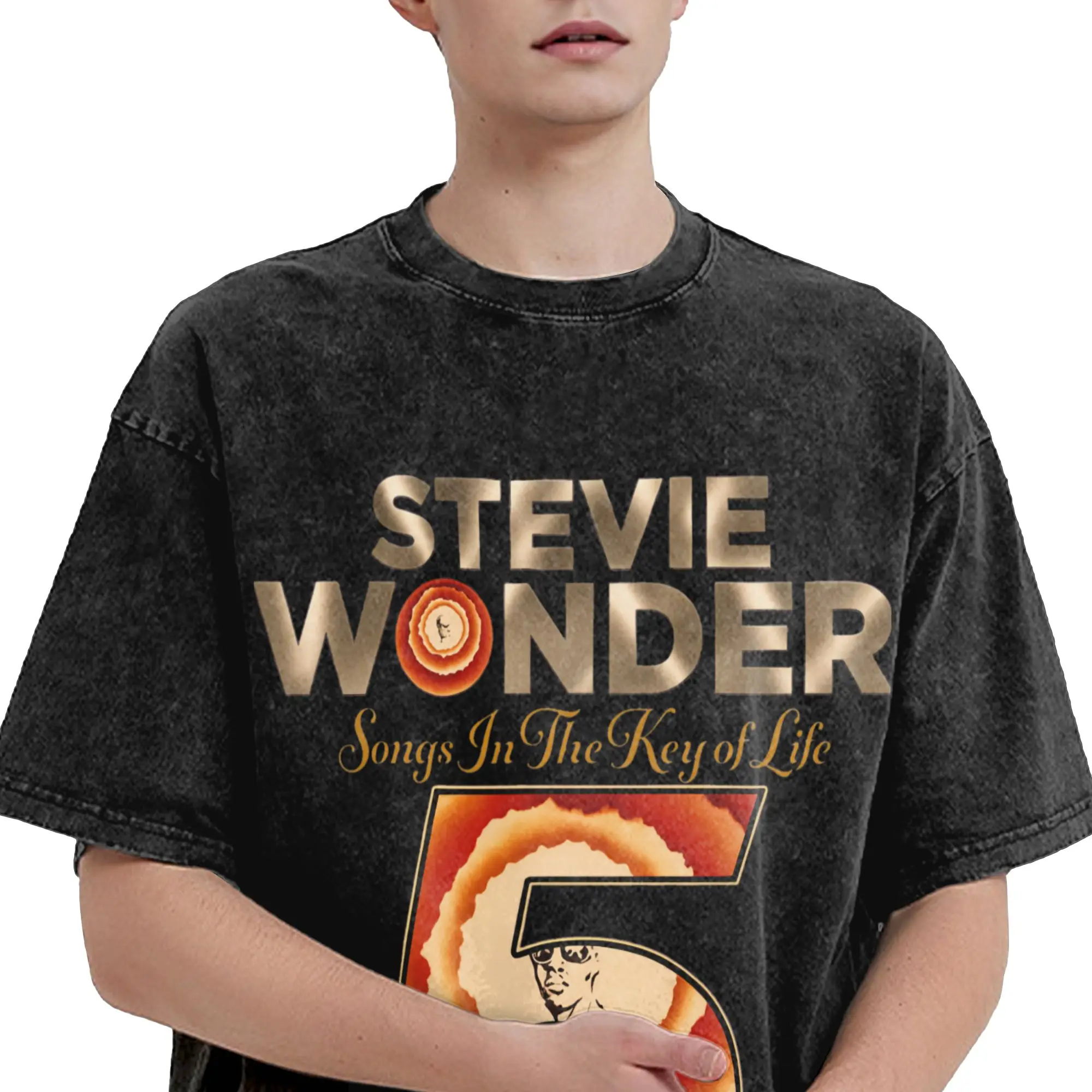 Harajuku Washed Shirts Stevie Wonder Songs in The Key of Life 50th Anniversary Tour  Outfit Casual T Shirt Oversize  Streetwear