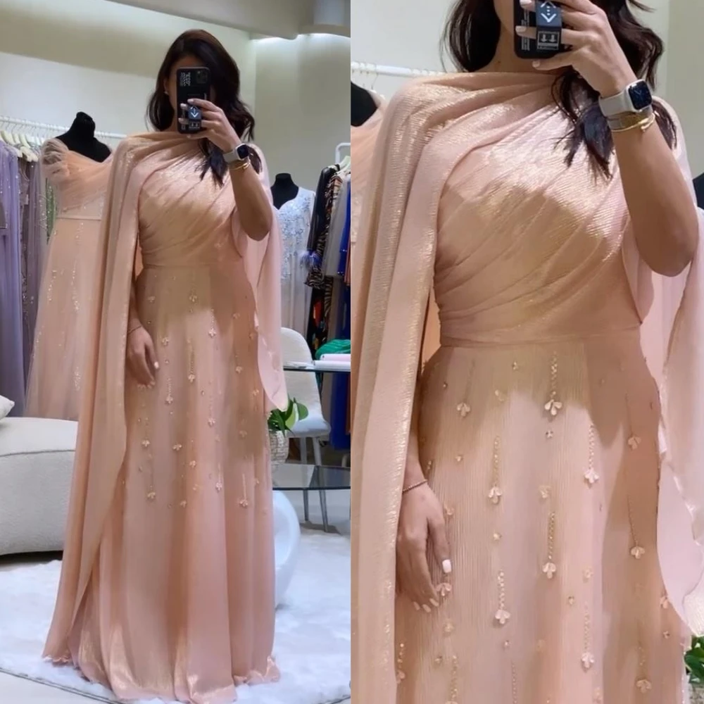 Jiayigang manik Satin Natal bentuk A kerah tinggi Bespoke lantai acara panjang