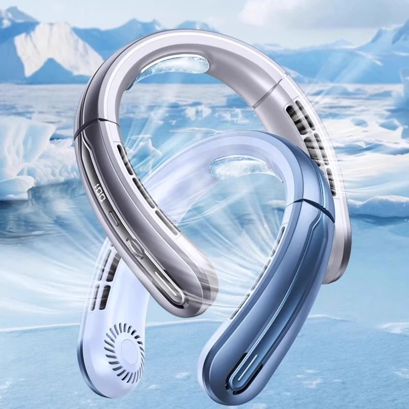 8コアアイスネックファン - 50dBサイレントウェアラブルAC、48時間ランタイム3秒の急速冷却技術、ジム/旅行用 無限速度調整