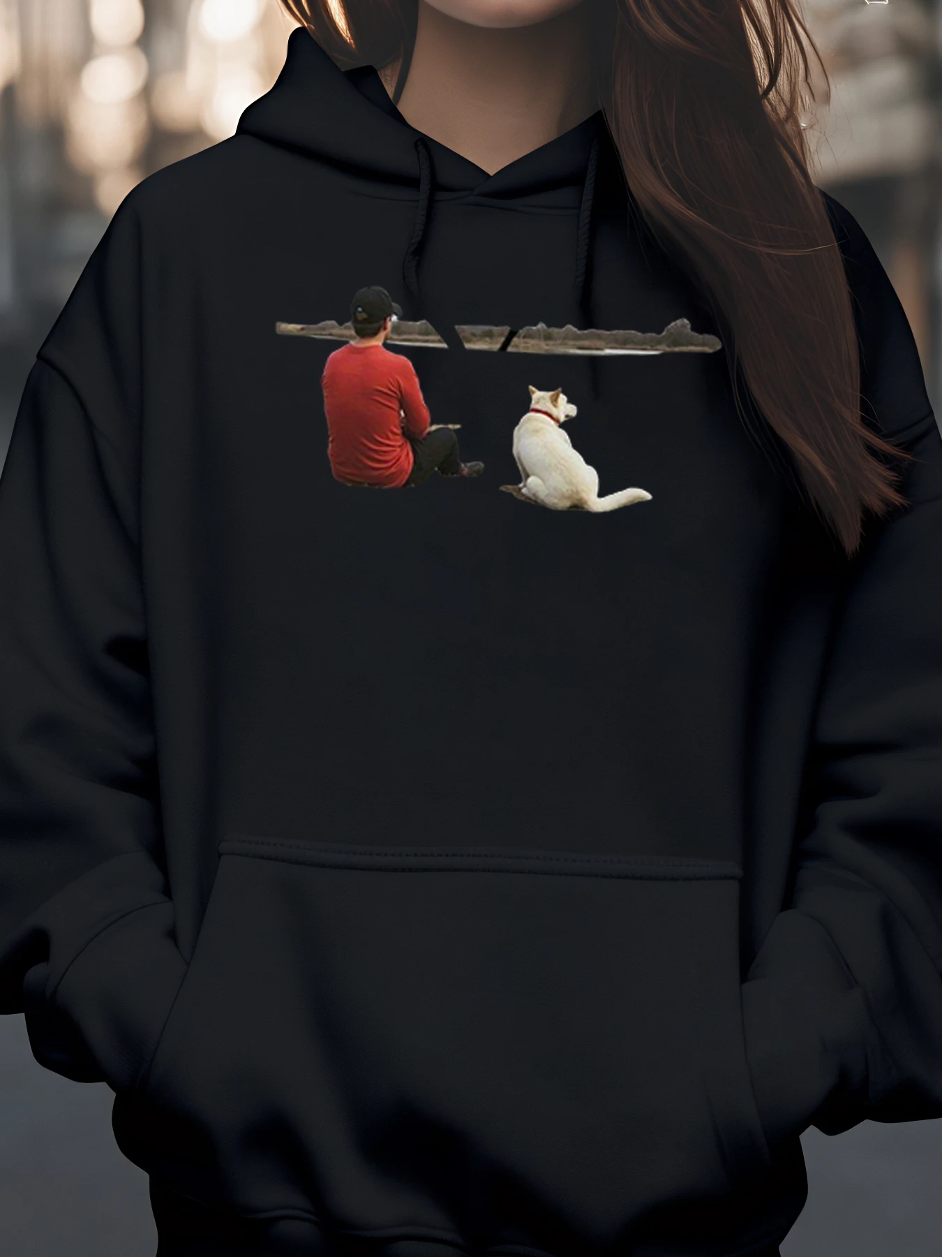 رجل وقطة على مقاعد البدلاء طباعة هوديي الخريف الشتاء لباس غير رسمي للنساء