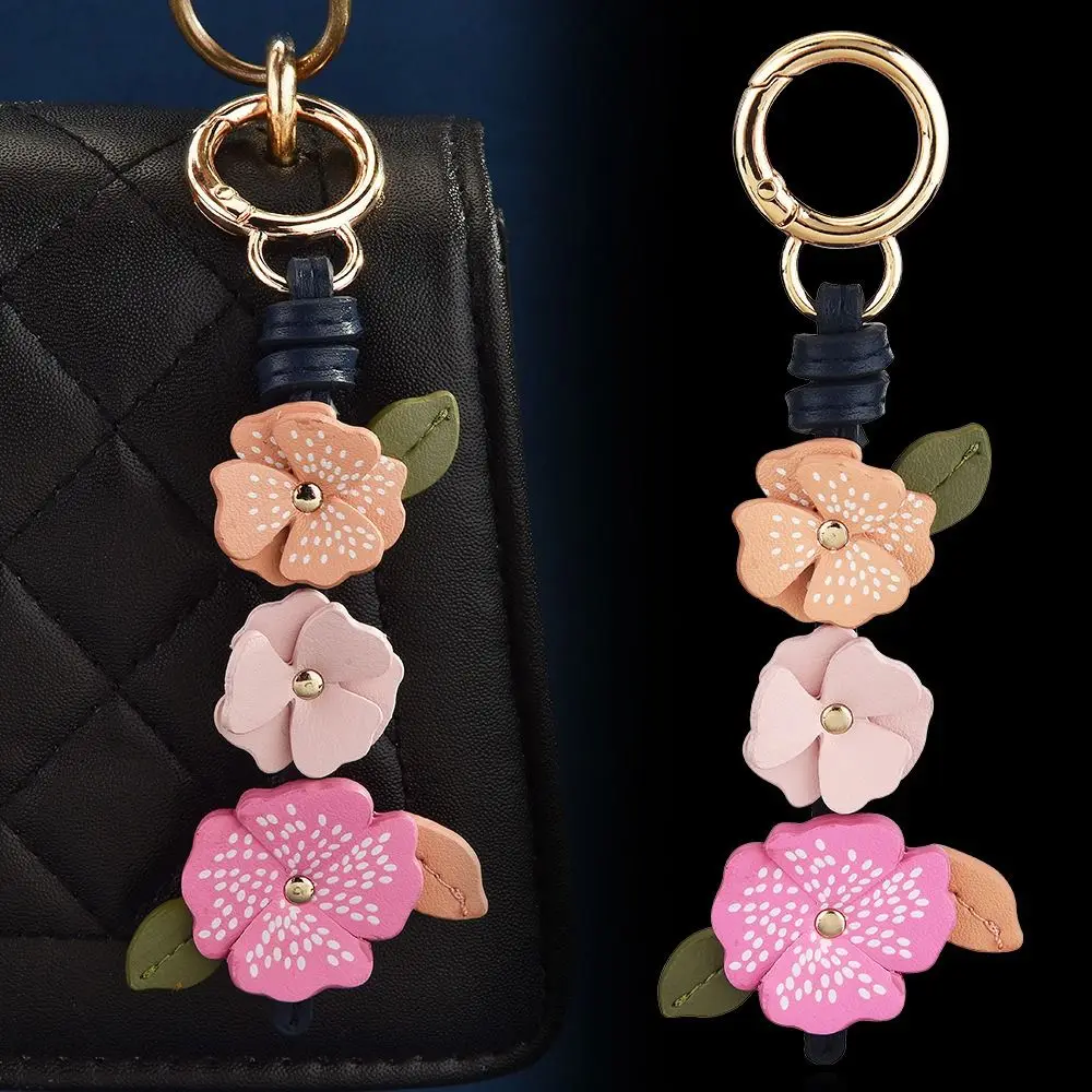 Trendy Hanger Flower Pu Leather Pendant Handmade Car Keyring Leather Keychain Creative Cartoon Bag Pendant Bag Ornament