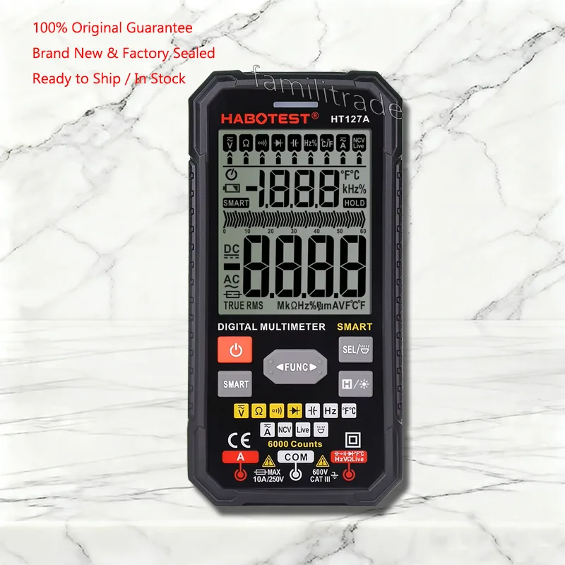 1PC NEW HABOTEST HT127A HT127B Digital Multimeter In Stock 6000 Counts Auto Range True RMS NCV CAT III 600V Original Box