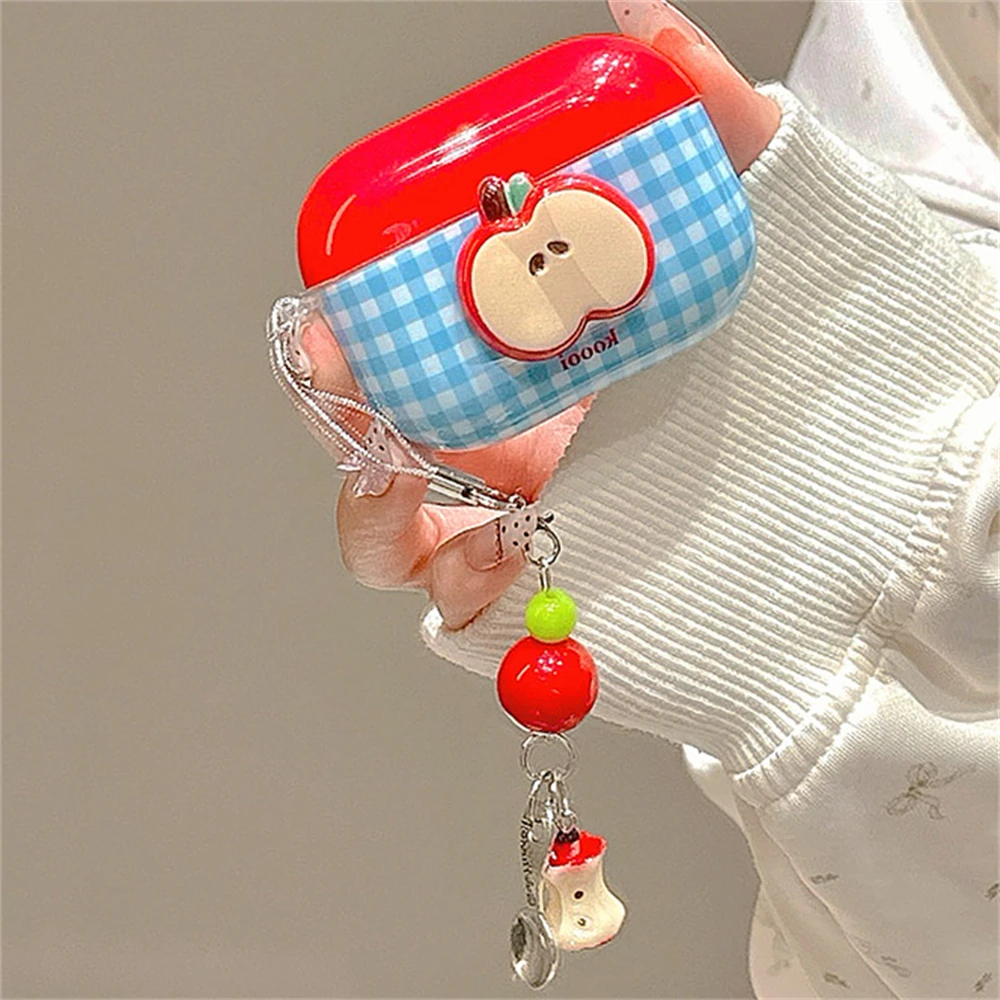 Kawaii Cute Fruit Blue Plaid Pattern Słuchawki ochronne Miękki pokrowiec na słuchawki AirPods 1 2 3 z zawieszką do AirPods Pro2