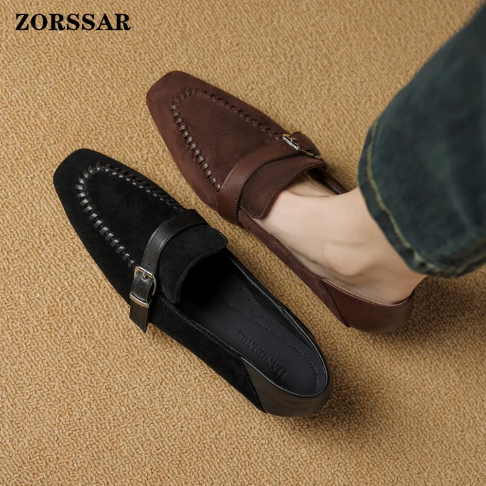 

Women's Slip on Suede Leather Loafers Spring Autumn Ballet Shoes Ladies Casual Square Toe Flats Single Shoes Sneakers Size 40