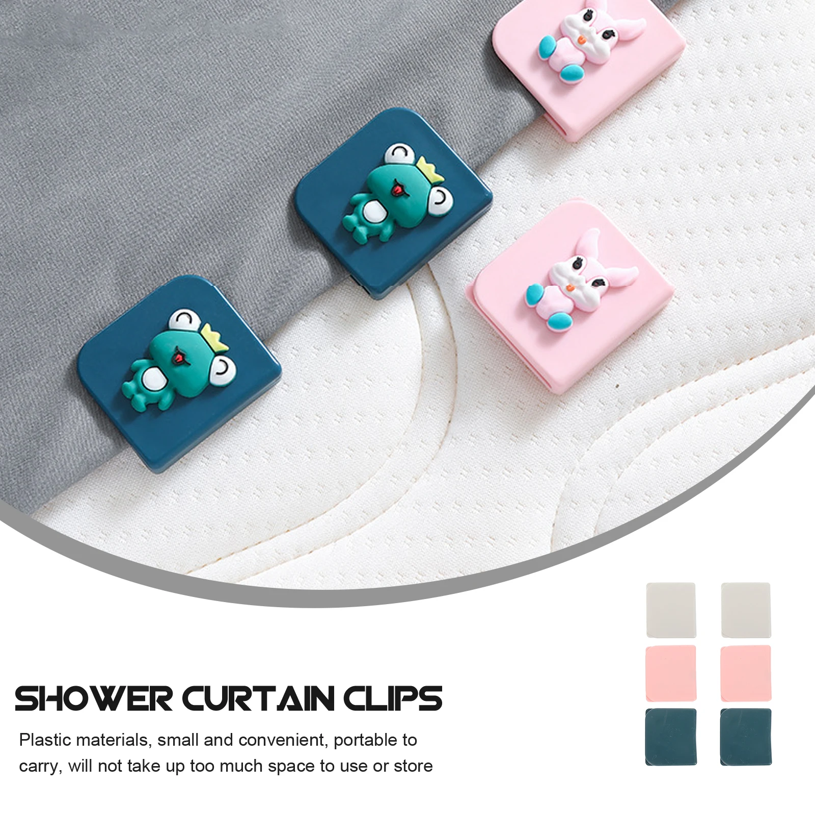 

6Pcs Plastic Shower Curtain Clips Adhesive Bathroom Curtain Holders Splash Proof Wall Clip for Smooth Glass Tile Surfaces