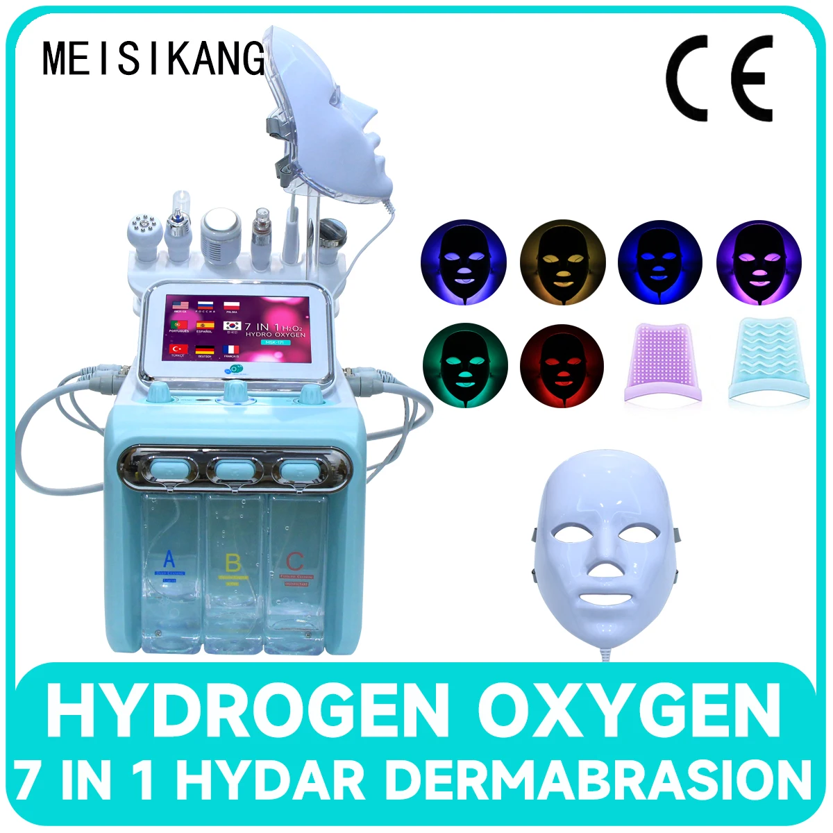 MEISIKANG 7 IN 1 Hydrogen Oxygen H2O2 Machine Face Skin Care Facial Massage Small Bubble Machine Face Cleaning Beauty Device