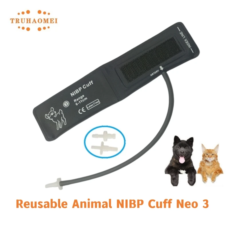 Manguito duradero NIBP para animales, manguitos reutilizables de presión arterial para veterinarios, manguera única, tamaño Neonatal para ratón,