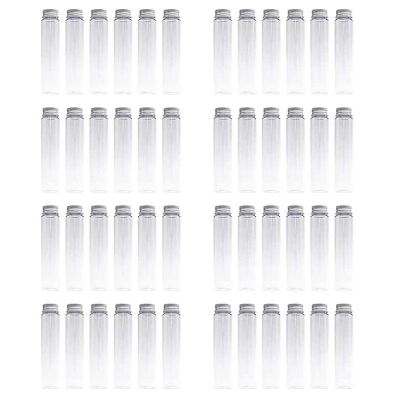 

【Flash Sale】48 Pcs 110Ml Test Tubes,Clear Plastic Test Tubes With Caps,Flat-Bottomed Bath Salt Containers For Candy,Gumball Cand