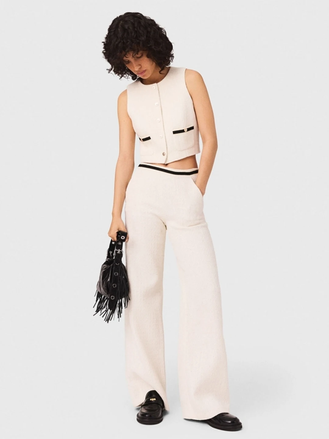 

MaSande Autumn Winter New Women's Simple Color Block Thick Tweed Straight Leg Pants Long Trousers PA00740 Casual High Waist Z...