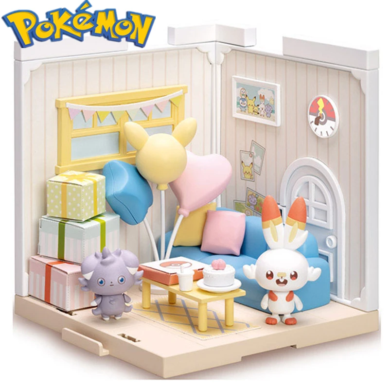 Genuine TOMY Pokemon model kitchen bathroom restaurant miniature scene Pikachu Scorbunny Rowlet Piplup children's toys gifts