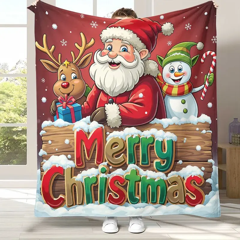 Merry Christmas Tree Santa Claus Fairy Tale Kid Gift Soft Flannel Throw Blanket,Cozy Blanket for Bed,Sofa,Living Room,Home Decor