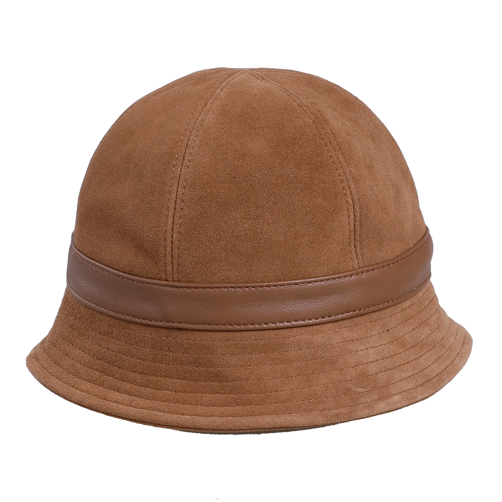 BOONJOVIA 100% Genuine Sheepskin Suede Leather Bucket Hat For Women Fashion Lady Real Leather Sun Fishmen Caps