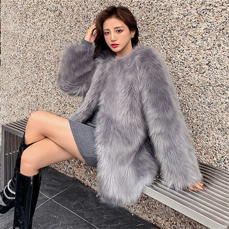 Autumn Winter New Elegant Temperament Versatile Women's Faux Fur Coat Korean Version Loose Casual Faux Fur Female Jacket