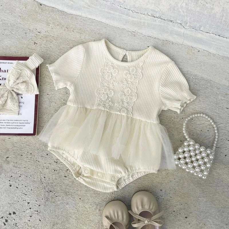 

J15U Newborn Photo Props Bowknot Headband Lace Jumpsuit Posing Clothes Baby Photography Suit Princess Dress Infant Costume