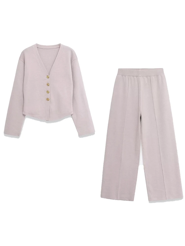 TFMLN 秋のストレートパンツセット レディース シンプルVネック 通勤トップス ファッション ハイウエスト ストリートウェア 女性用パンツ ツーピースセット