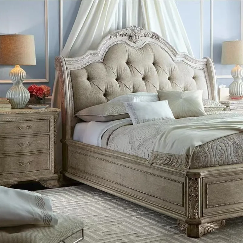 

American light luxury solid wood bed modern simple French princess bed solid wood bed bedroom 1.8 meters double ash wood wedding