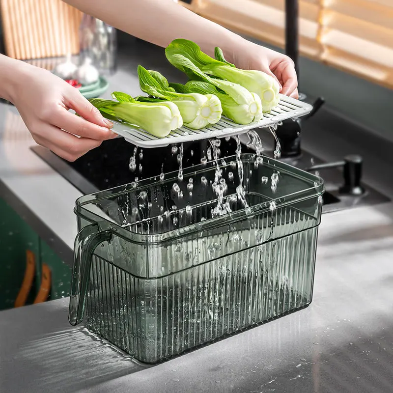 

Kitchen Accessories Refrigerator Storage Box Timing Fresh Storage Box with Handle Transparent Environmental Protection Material